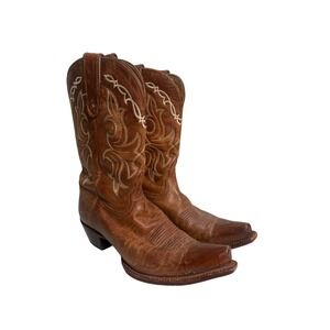 Tony Lama Cowboy Boots Women 8.5 B Brown Leather Western Snip Toe VF6008 Mexico